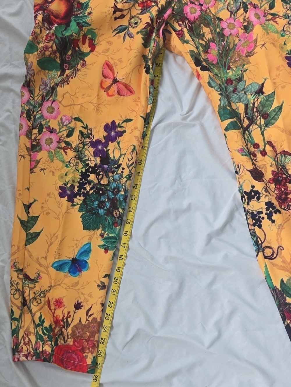 Men's Yellow Pants With Much Flowers/Foliage Front/Back Beautiful Multi Colors - Picture 4 of 13